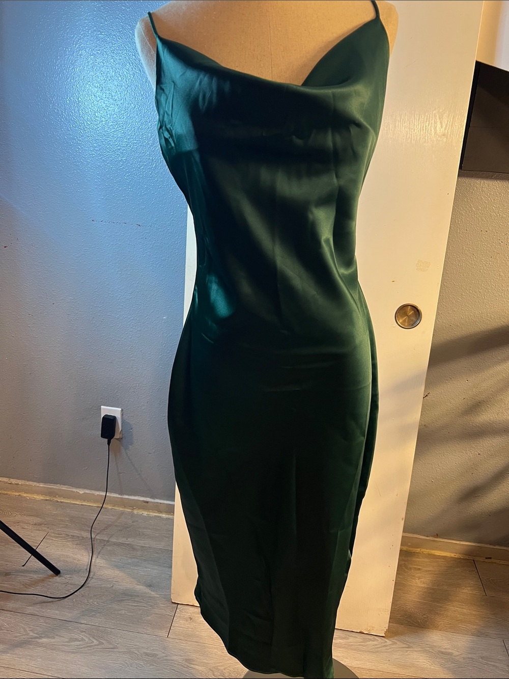 Petal & Pup Dark Green Satin Cowl Midi Slip Dress